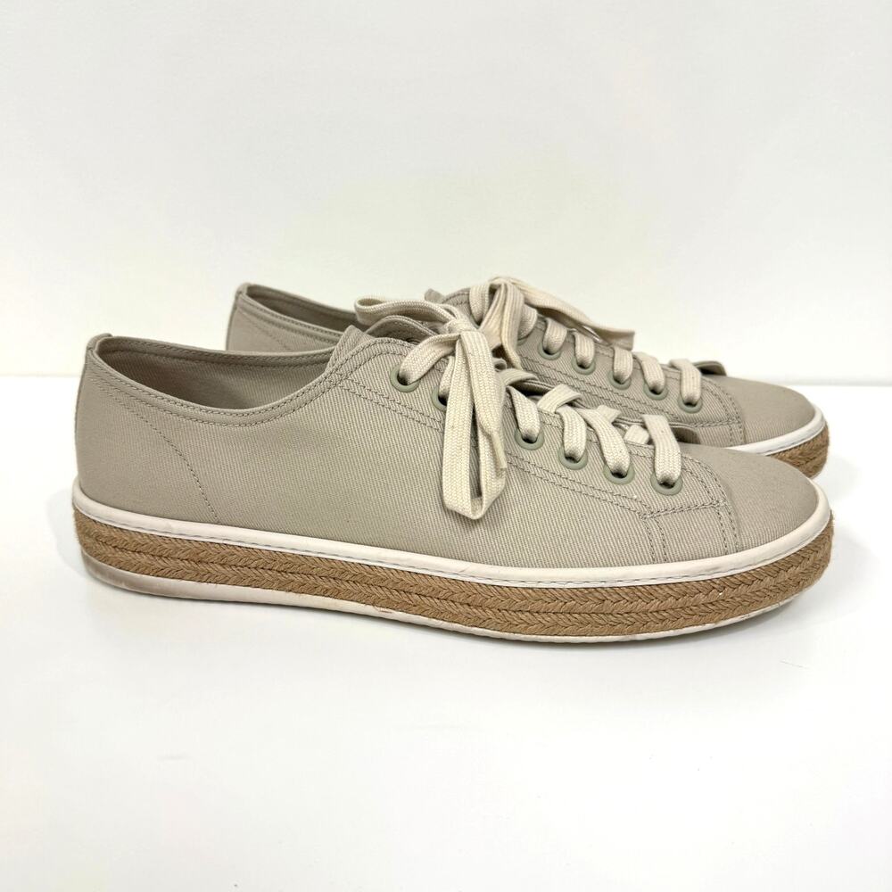 PRADA Gabardine Espadrille Platform Canvas Beige Sneaker 10 Low Top Natural Shoe